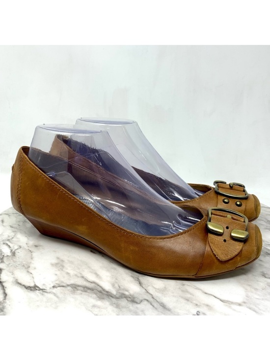 Jessica Simpson Shoes - Jessica Simpson Brown Leather Ballet Toe Buckle Wedge Flats 8.5 Classic Preppy